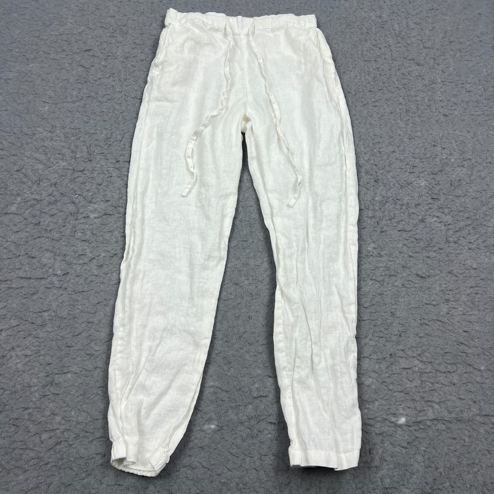 IXIMO Pants Women's Small White‎ 100% Linen Summer Coastal Drawstring Joggers